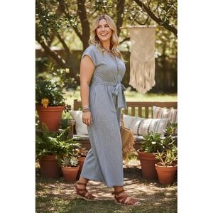 Max Studio Jumpsuit Womens 2XL Black & White Striped Wide-Leg Tie Waist wide leg